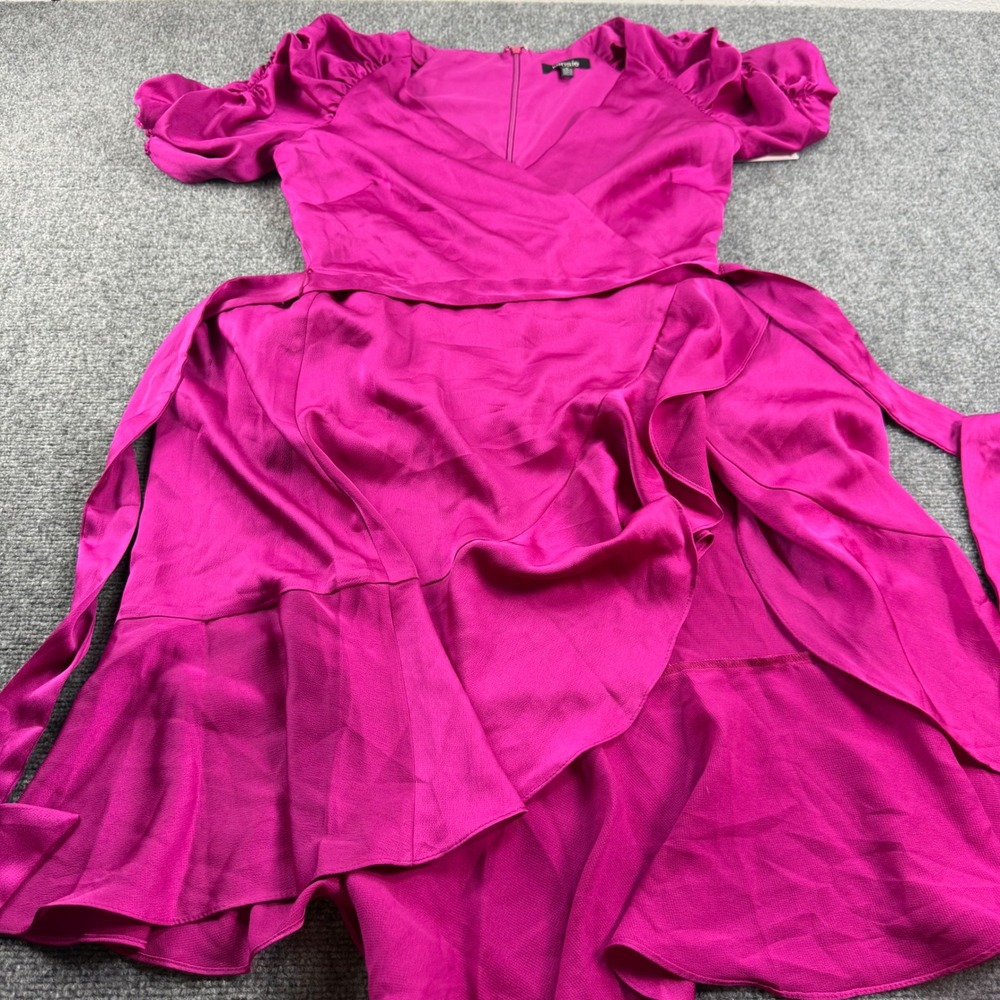 Kensie Faux Wrap Dress Size 6 Small Pink Satin Ruffle Puff Sleeve NWT Women's